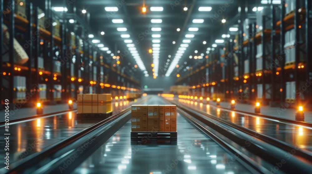 Poster supply chain powered by artificial intelligence, robots, transport. generative ai.