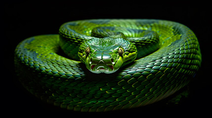 Fototapeta premium Venomous snake on a black background