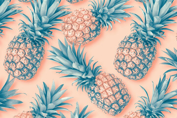 Pattern of pineapple and slices on solid background.	