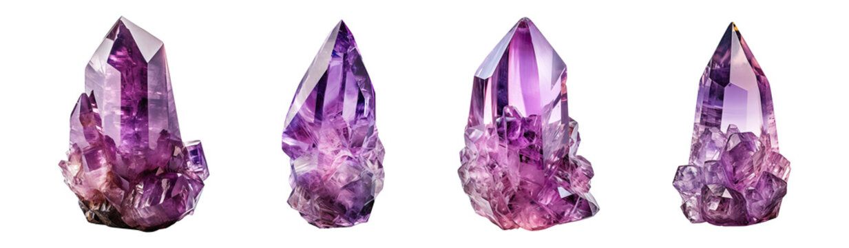Collection set of amethyst gem stones isolated on transparent background