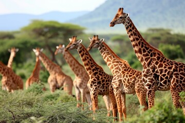 Fototapeta premium Group of giraffes in the National Park Kenya, AI generated