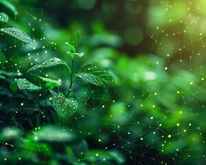 A single plant grows in a lush green field