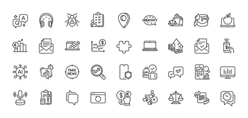 Phone payment, Euro rate and Approve line icons pack. AI, Question and Answer, Map pin icons. Microphone, Phone protect, Software bug web icon. Vector