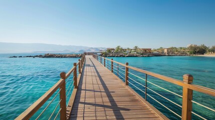 Obraz premium Breakwater with fence and wooden deck for walking AI generated