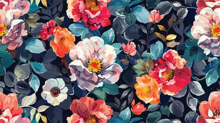 Colorful floral seamless pattern with watercolor for