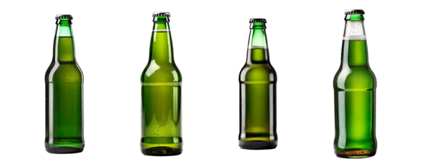 Collection set of Beer in a green bottles isolated on transparent background