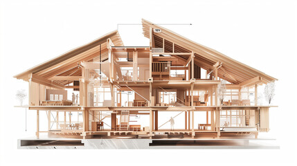 Obraz premium Spacious Wooden House With Multiple Windows