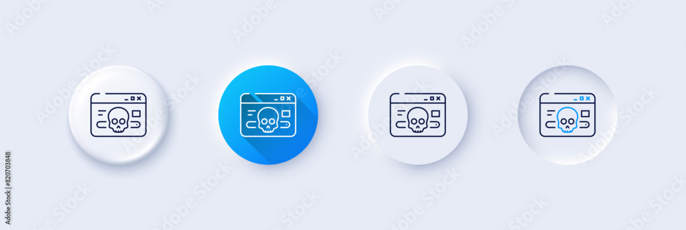 Poster cyber attack line icon. neumorphic, blue gradient, 3d pin buttons. web protection sign. internet web