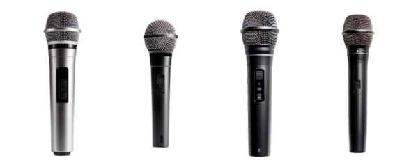 Collection set of wireless microphones isolated on transparent background
