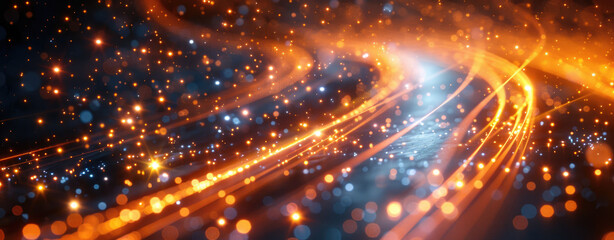 Obraz premium High-tech abstract background with sleek light streaks and vivid yellow fiber optic cables glowing