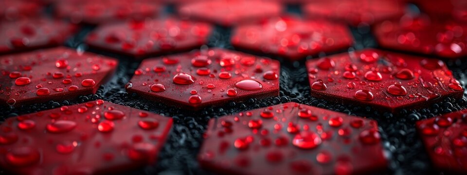 Abstract background created by red hexagons lined up neatly to form a beautiful pattern.