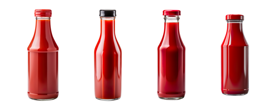 Collection set of bottles of red hot sauce isolated on transparent background