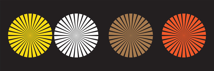 Starburst element. Radial sunburst stripes background. Sunburst icon collection. Retro sunburst design. Vector illustration.