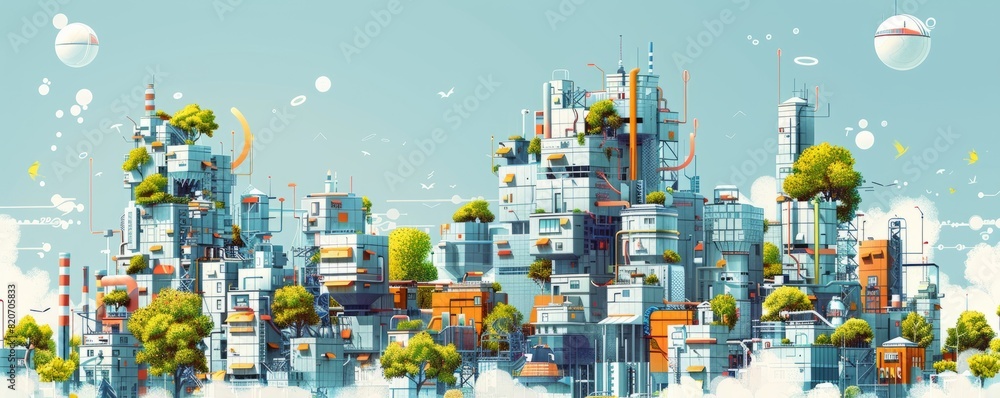 Poster a bio-mechanical cityscape where organic structures intertwine with mechanical components, creating 
