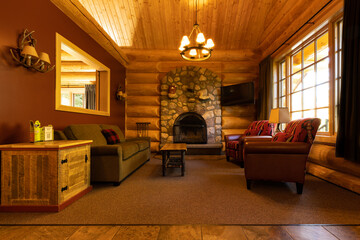 Interior of a lodge in Jasper National Park, Alberta, Canada.