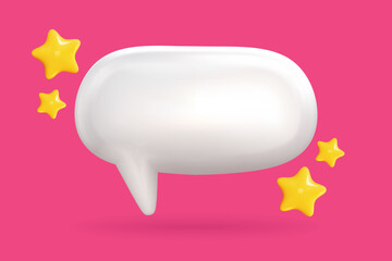 3d dialogue bubble various cloud with star. White speak balloon for social media. 3d speech box render vector.