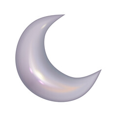 Chrome 3d moon metal element. Silver and purple holographic shape. 3d chrome vector for futuristic and 90s design