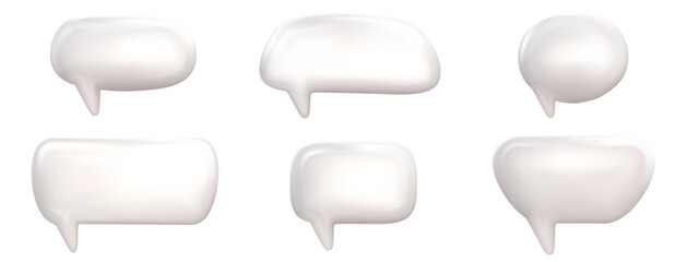 3d dialogue bubble various cloud set. White speak balloon for social media. 3d speech box render vector.