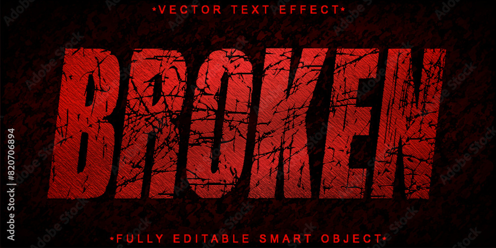 Poster red broken vector fully editable smart object text effect