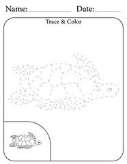 Sea Turtle Printable Activity Page for Kids. Educational Resources for School for Kids. Kids Activity Worksheet. Trace and Color the Shape