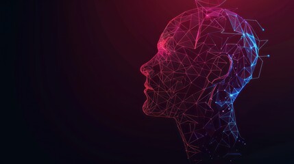 Obraz premium Human head with question mark form lines, triangles and particle style design AI generated