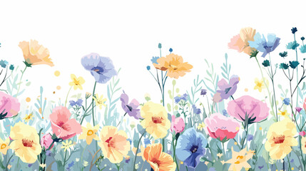 Colorful wildflower garden with watercolor for weddin