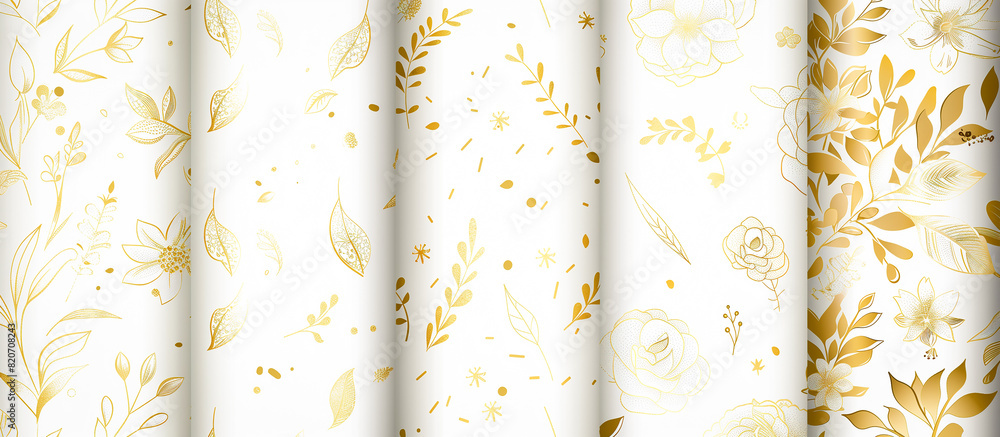 Wall mural set white luxury minimalism with golden line floral pattern banner background