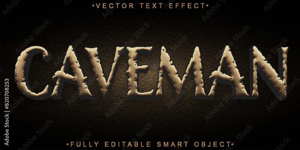 Poster brown caveman vector fully editable smart object text effect