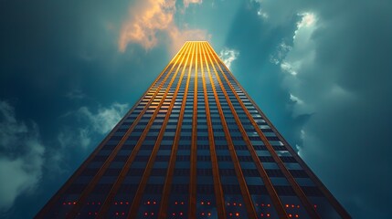 Towering Skyscraper Silhouette in Hyper Night Photography