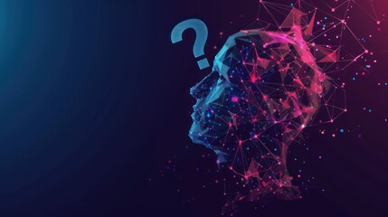 Human head with question mark form lines, triangles and particle style design AI generated