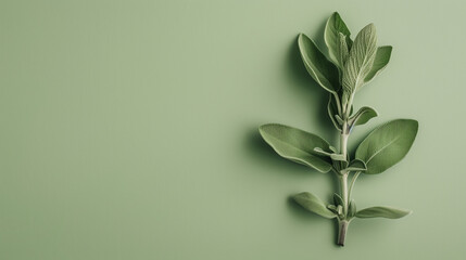 Single Green Sage Leaf on Green Background
