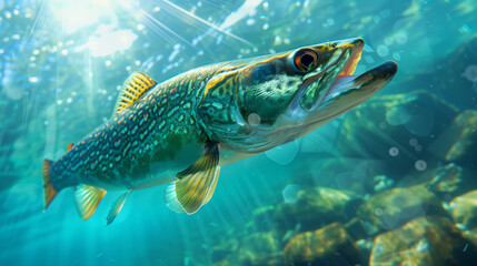Fototapeta premium Pike fish underwater