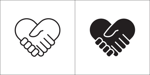 Handshake for love icon. handshake inside heart symbol. Icon for charity, donation, compassion, solidarity and humanitarian. Vector Stock logo illustration in flat and line design style.