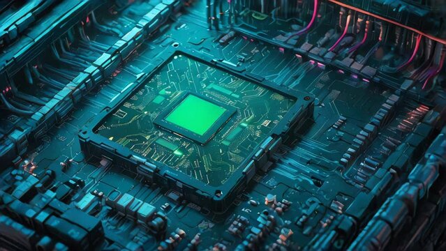 The image shows a close-up of a computer processor. AI.