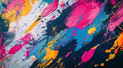 Vivid abstract background with splashes of paint and bold strokes, artistic theme, dynamic, Multilayer, contemporary art backdrop