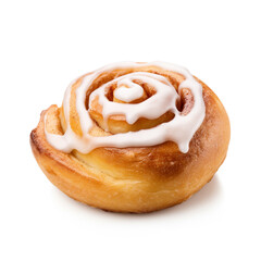 Fototapeta premium Sweet cinnamon bun roll isolated on white background 