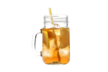 PNG,A glass of cold tea with an orange, isolated on white background