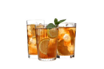 PNG,Glasses of cold tea with orange and ginger, isolated on white background