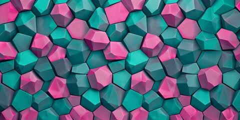 background texture of geometric shapes forming a pattern, turquoise and pink colour pallette, vibrant, graphic design
