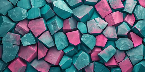 background texture of geometric shapes forming a pattern, turquoise and pink colour pallette, vibrant, graphic design