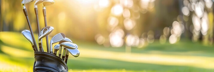 Neatly arranged golf clubs in bag, emphasizing equipment organization for summer olympic games