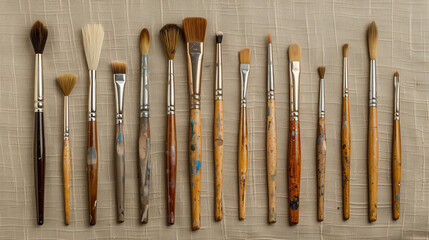 Fototapeta premium Row of Paintbrushes on Table