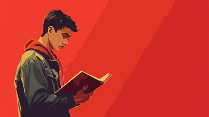 Lokii34 Young man reading book on red background Vector illustration