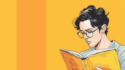 Lokii34 Young man reading magazine on yellow background vector