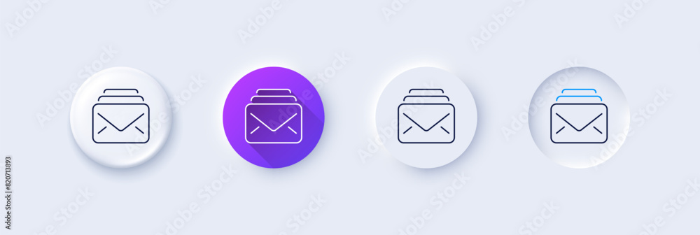 Aufkleber mail line icon. neumorphic, purple gradient, 3d pin buttons. new messages correspondence sign. e-mai