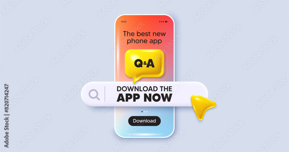 Poster download the app now. phone mockup screen. questions and answers icon. answer question sign. faq sym