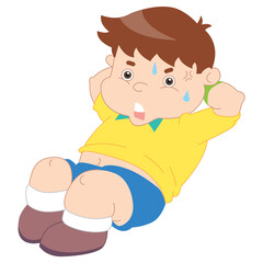 Fat boy doing sit up