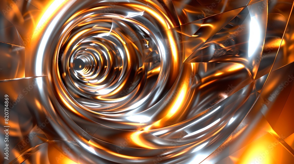 Poster futuristic metallic spiral with golden hues. digital abstraction with light reflections. perfect for