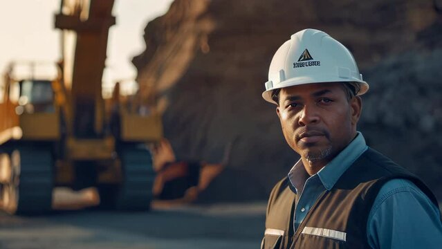 A professional mining engineer African American at a mine site. 