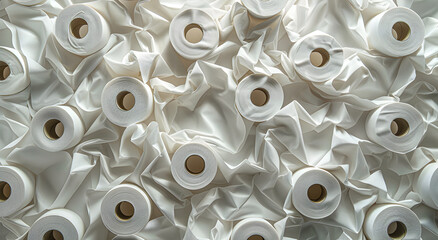 Wallpaper with lots of toilet paper in rolls.